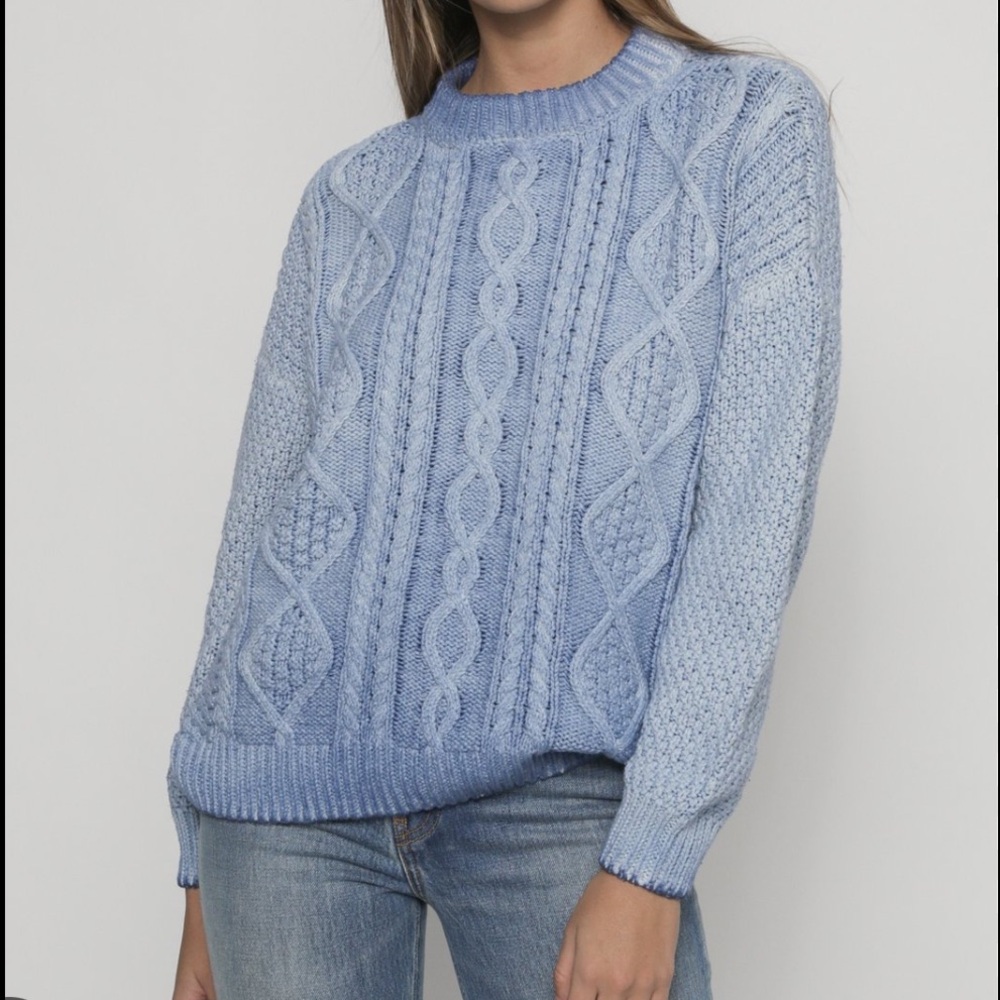 Christina Lehr Women’s Blue Ombré 100% Cotton Cable Knit Fisherman Sweater